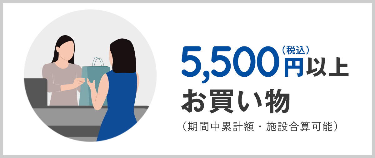 5,500（税込）以上お買い物（期間中累計額・施設合算可能）